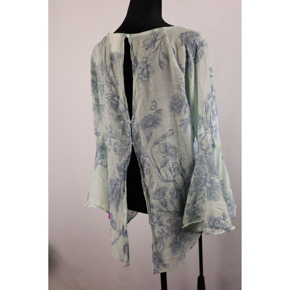 Lauren Conrad Women's Mint Green Floral Print Flowy Bell Sleeve Top Size Medium - Picture 3 of 11